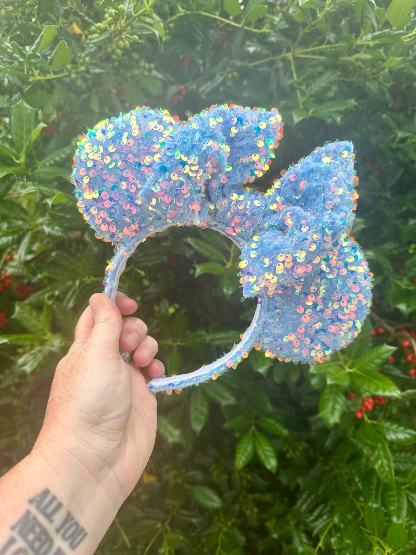 Iridescent Light Blue Sequin Ears