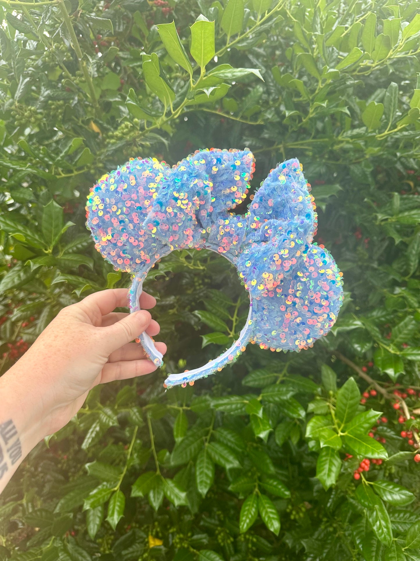 Iridescent Light Blue Sequin Ears